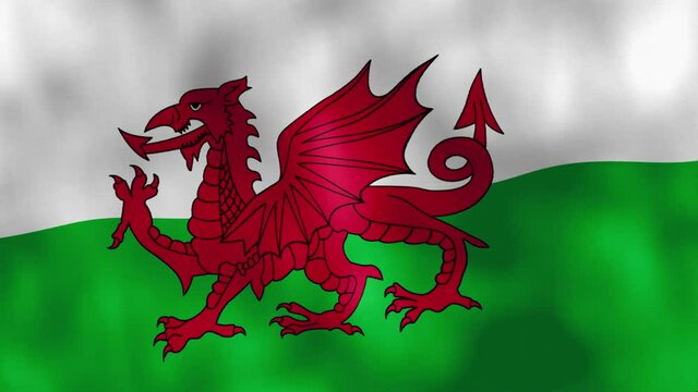 Welsh Flag waving in the wind.Abstract seamless slow motion close up computer animation.Wales,Cardiff.