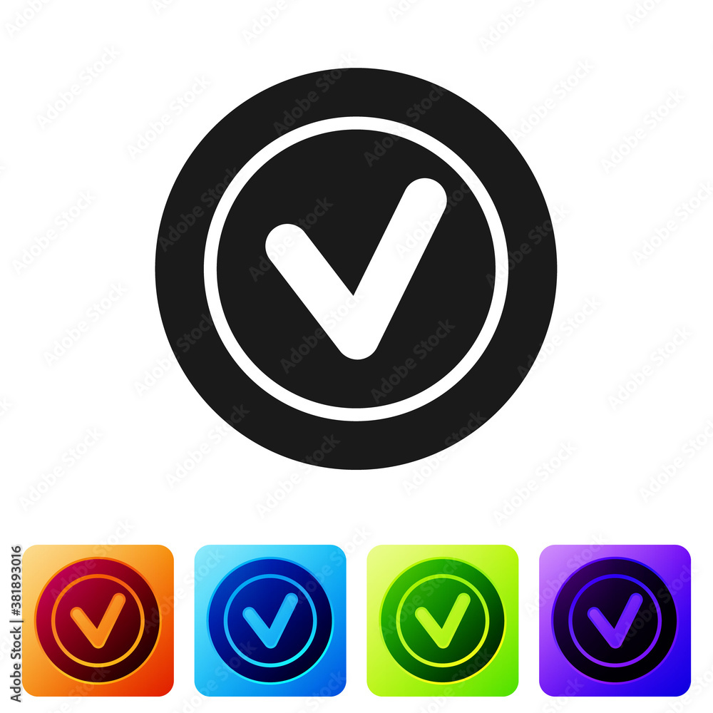 Aufkleber black check mark in round icon isolated on white background. check list button sign. set icons in co