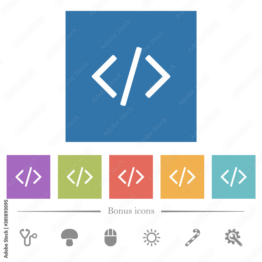 Aufkleber script code flat white icons in square backgrounds