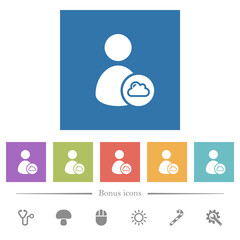 Cloud user account management flat white icons in square backgrounds