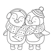 Penguin for coloring book.Line art design for kids coloring page.