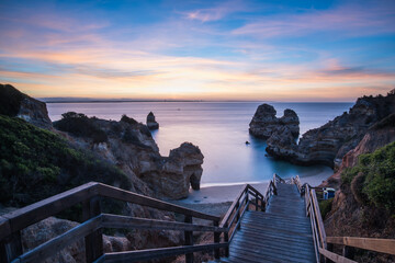 Camilo's beach (Praia do Camilo) during sunrise, Lagos, Algarve, Portugal