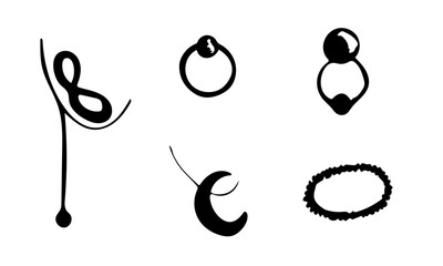 Vector jewelry accessories. Hand drawn doodle illustration of fashionable objects. Female clothing elements. Simple abstract drawing