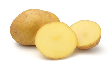 Potatoes and sliced isolated on white background, Agricultural products.