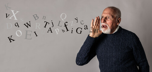 Old man in blue is screaming.