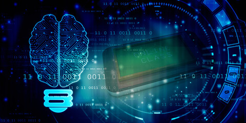 2d illustration Concept of thinking, background with brain, Abstract Artificial intelligence. Technology web background