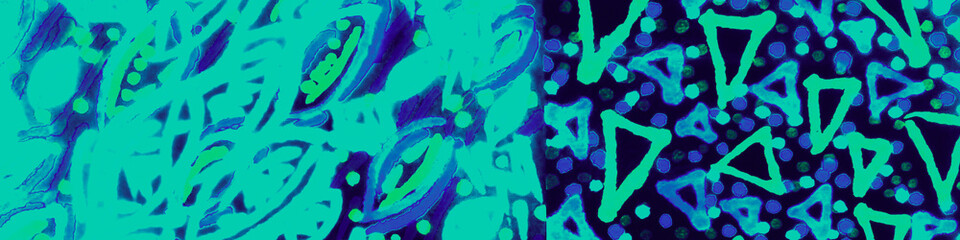 Blue Mosaic Design. Green Stylish Pattern. Neon