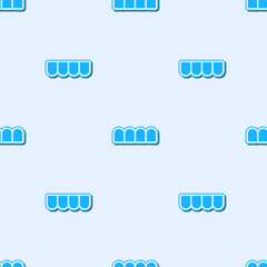 Blue line Dentures model icon isolated seamless pattern on grey background. Teeth of the upper jaw. Dental concept. Vector. © vector_v