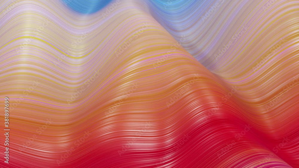 Poster beautiful abstract background of waves on surface, red yellow color gradients, extruded lines as str
