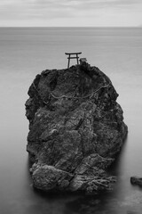 A mysterious photo of a torii standing on a rock in Ehime prefecture, Japan