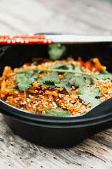 Korean Japchae recipe with chicken Sweet potato vermicelli, vegetables