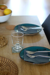 Place setting on a table. Selective focus.