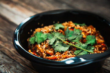 Korean Japchae recipe with chicken Sweet potato vermicelli, vegetables