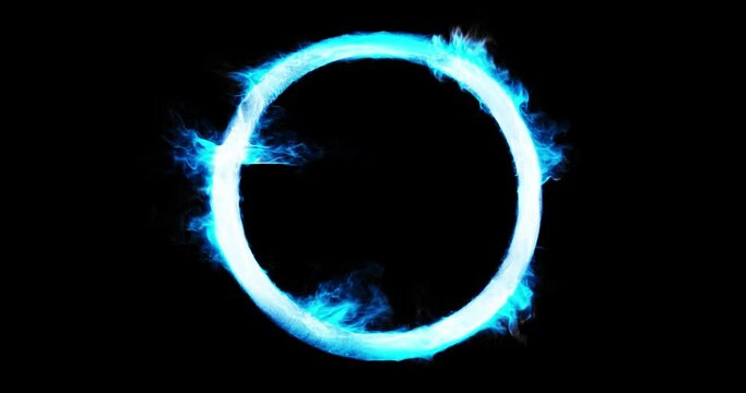 Abstract Energy Ring portal effect. perfect for overlay or logos. Energy particle flowing within a ring and bursting with flames or plasma. 3D render, 4K loop.