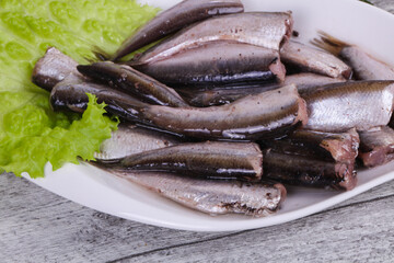 Anchovy fish snack in the bowl