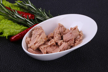 Tasty canned tuna fish in the bowl