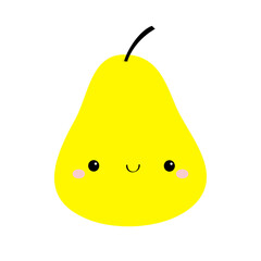 Pear icon. Yellow color. Cute cartoon kawaii smiling baby character. Funny fruit face. Flat design. White background. Isolated.