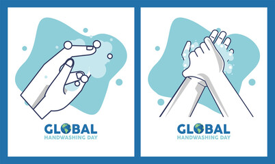 global handwashing day lettering with hands washing