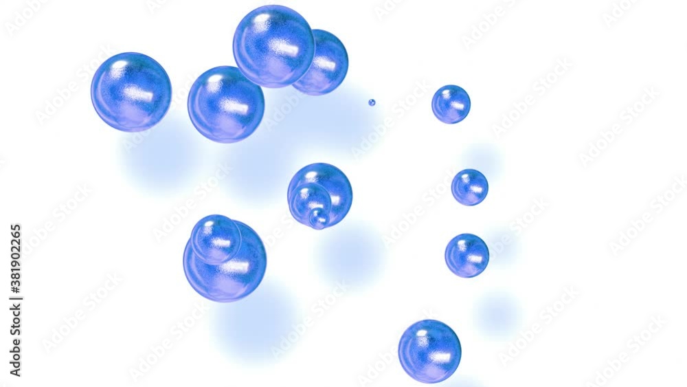 Poster amasing abstract background of metaballs as if glass drops or spheres filled with blue sparkles merg