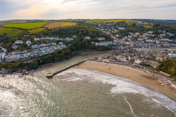 The Beautiful Coastal Town of Looe in Cornwall UK Seen From The Air in Summer