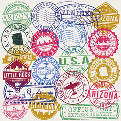 Little Rock Arizona Set of Stamps. Travel Stamp. Made In Product. Design Seals Old Style Insignia.