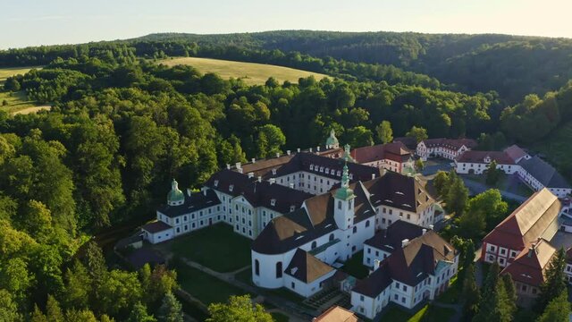 Aerial flight over the St. marienthal monastery in Saxony