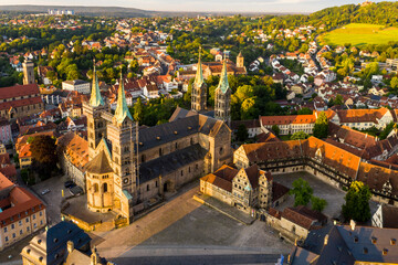 Aerial view, Bamberg Cathedral with new residence, Bamberg, Upper Franconia, Bavaria, Germany,