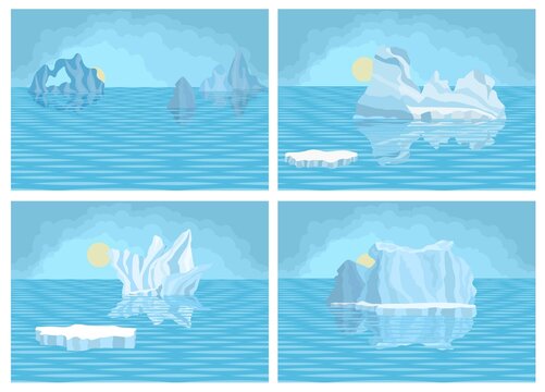 Antarctica and arctic background images flat style