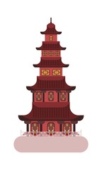 chinese house red tall. flat on white background