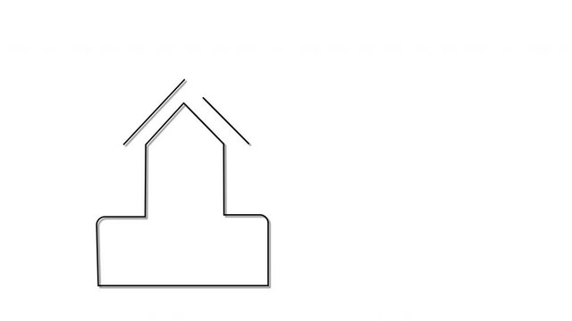 Self drawing animation of church building outline. Copy space. The Cross and Christian religion concept. White background. 