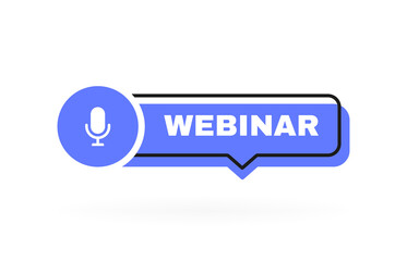 Webinar geometric badge with microphone emblem. Modern flat style vector illustration