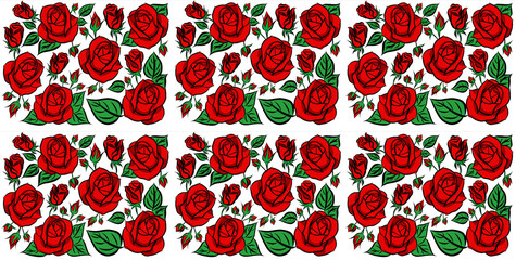 Beautiful rose bouquet flowers and green leaves growth on white background,hand drawn,creative with illustration in flat design.Floral pattern,decorative series for wallpaper.Valentine day concept.