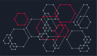 Abstract geometric pattern of polyhedra on a black background