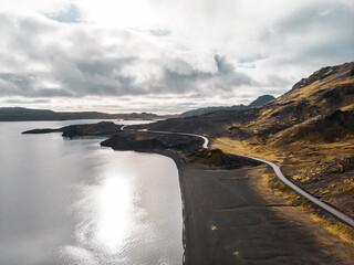 Kleifarvatn lake, Iceland - Road through Icelandic landscape
