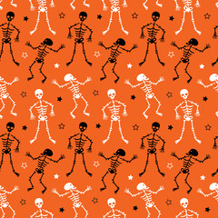 Fototapeta na wymiar seamless skeletons and stars Halloween vector pattern