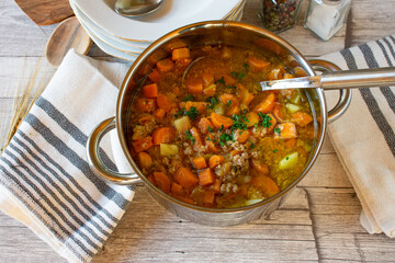 a pot of meat vegetable stew from above