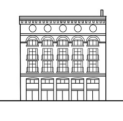 A digital line drawing of a modern commercial building in the centre of Leeds, West Yorkshire.