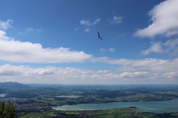 Fototapeta na wymiar Enjoying the great panoramic view while flying along the Allgau alps. 