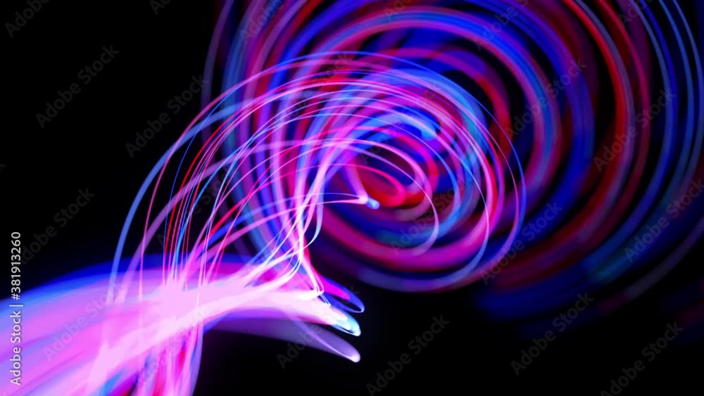Poster light flow bg in 4k. abstract looped background with light trails, stream of red blue neon lines in 