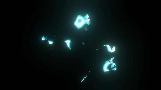 HD video of beautiful texture or pattern formation on the majestic unicorn body shape, isolated on black background. 3d rendering abstract loop animation neon lighting effect on unicorn horse.