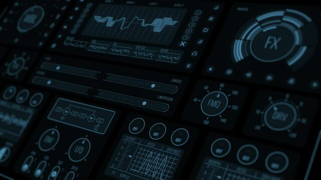 Futuristic perspective blue interface. Animation of data processing and business graphs and statistics. Ultra Detailed Digital Data Screen. Big data.