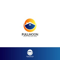 Fullmoon with House Icon for Real Estate Property Logo Design