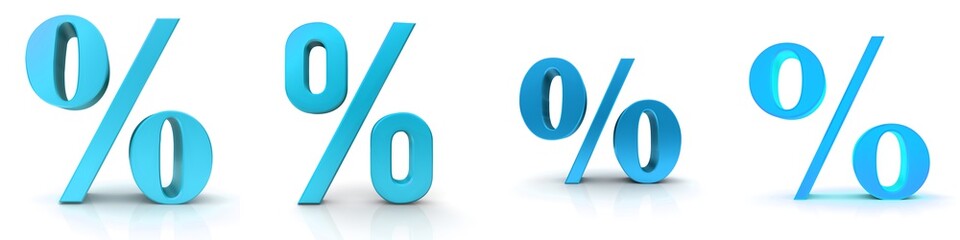 Percent percentage sign symbol 3d blue interest rate sale finance icon