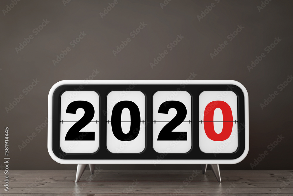 Poster retro flip clock with 2021 new year sign. 3d rendering