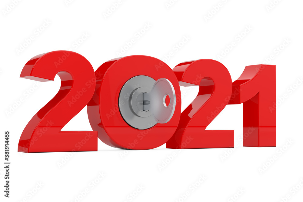 Poster New 2021 Year Sign with Key. 3d Rendering