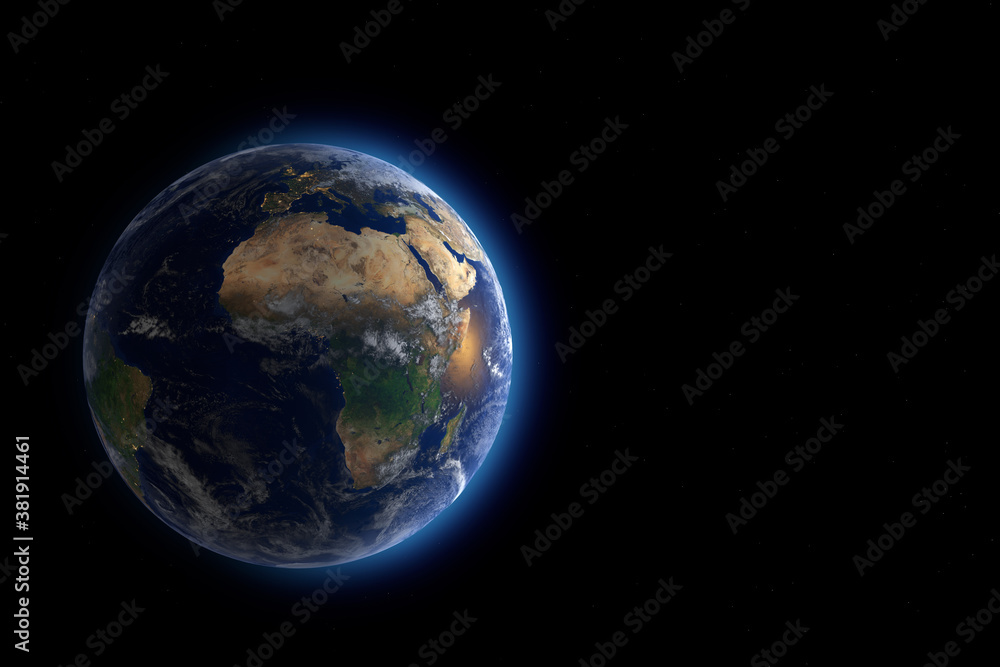 Poster Blue Planet Earth Globe View from Space. Elements of this image furnished by NASA. 3d Rendering