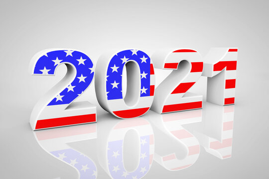 New Year 2021 Sign as USA Flag. 3d Rendering