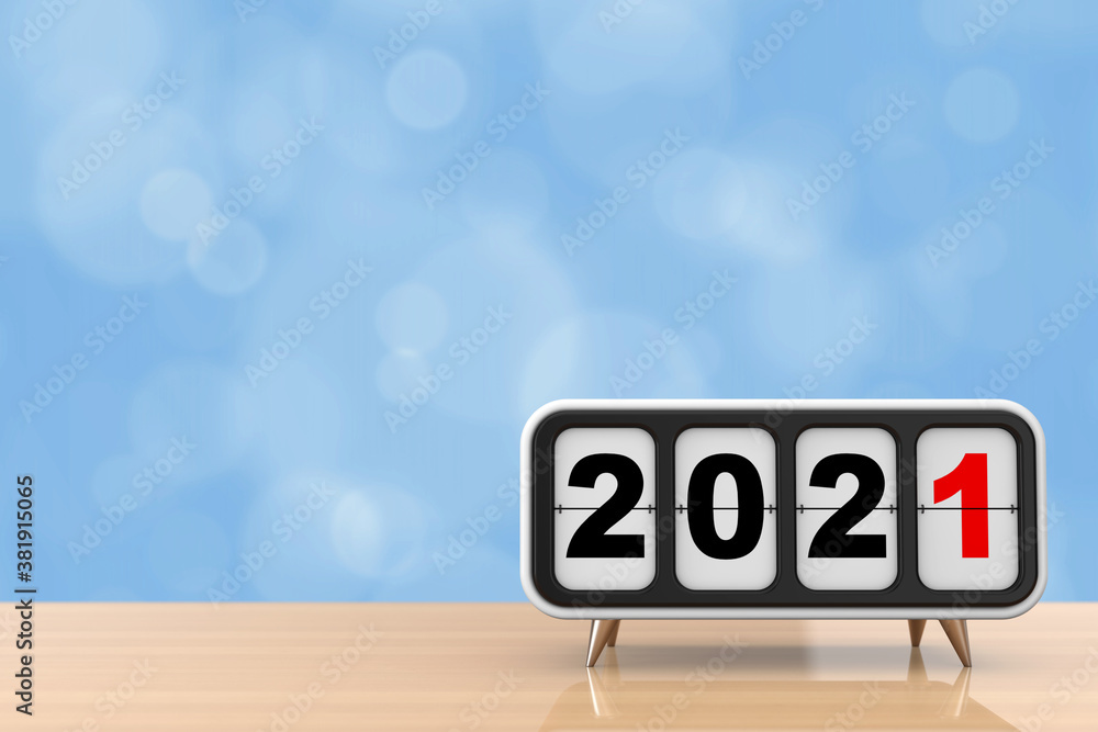 Poster retro flip clock with 2021 new year sign. 3d rendering