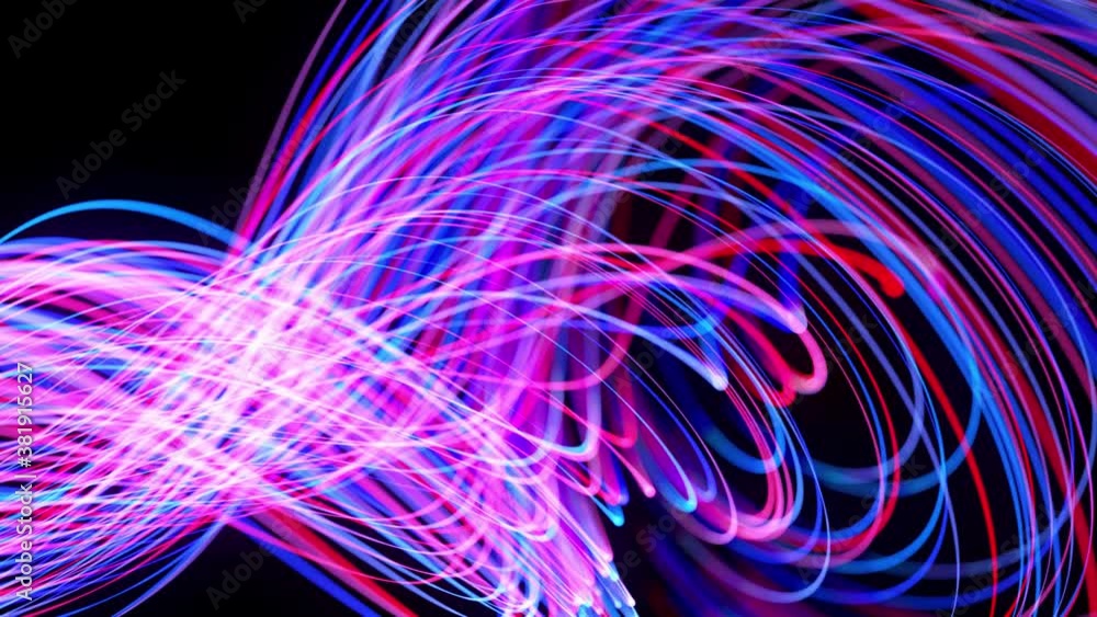 Poster light flow bg in 4k. abstract looped background with light trails, stream of red blue neon lines in 