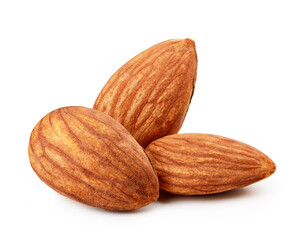 Closeup of almonds, isolated on white background
